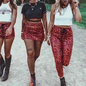 Jagger & Stone Red Leopard Print Leather Pants